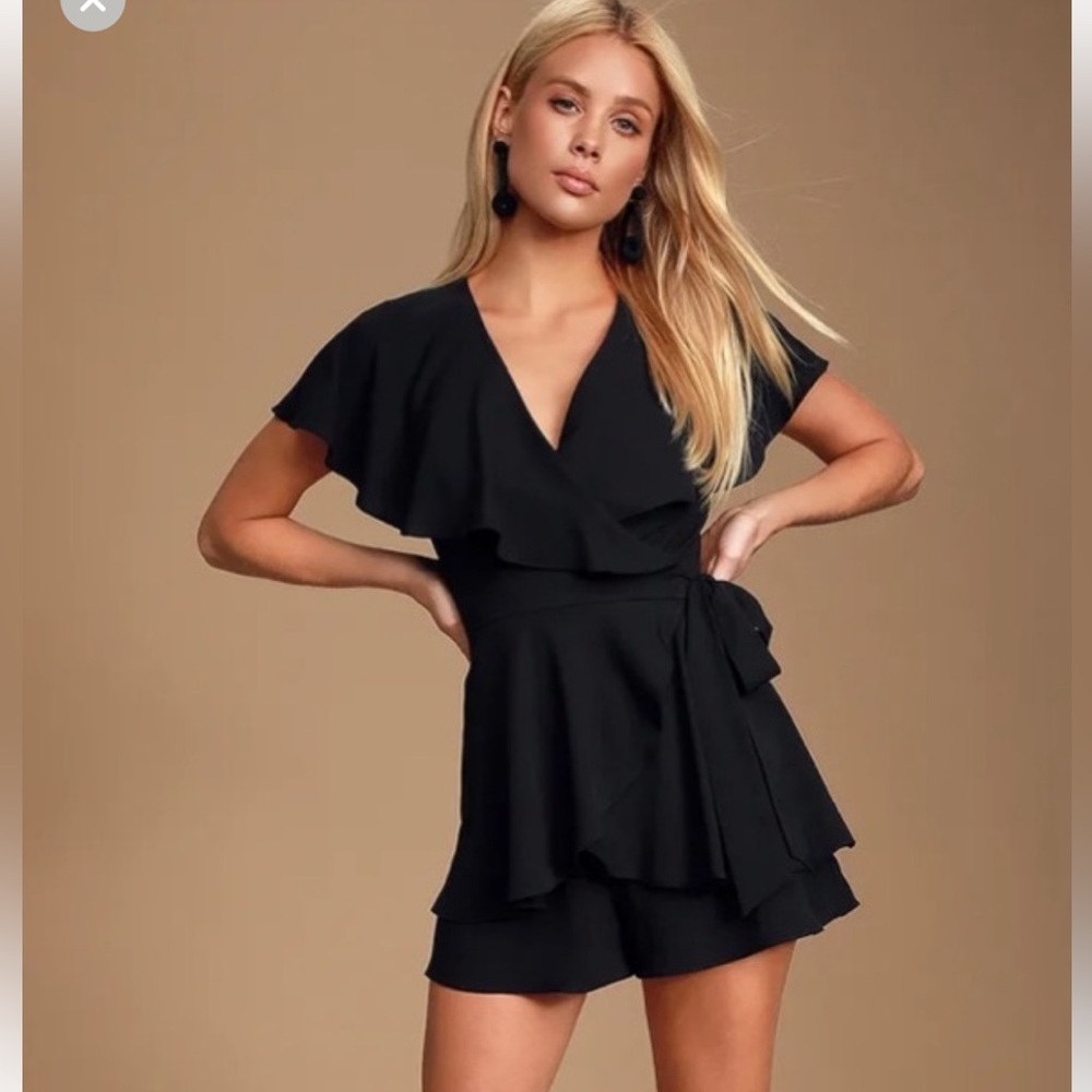 Lulu’s Black Ruffle Wrap Romper